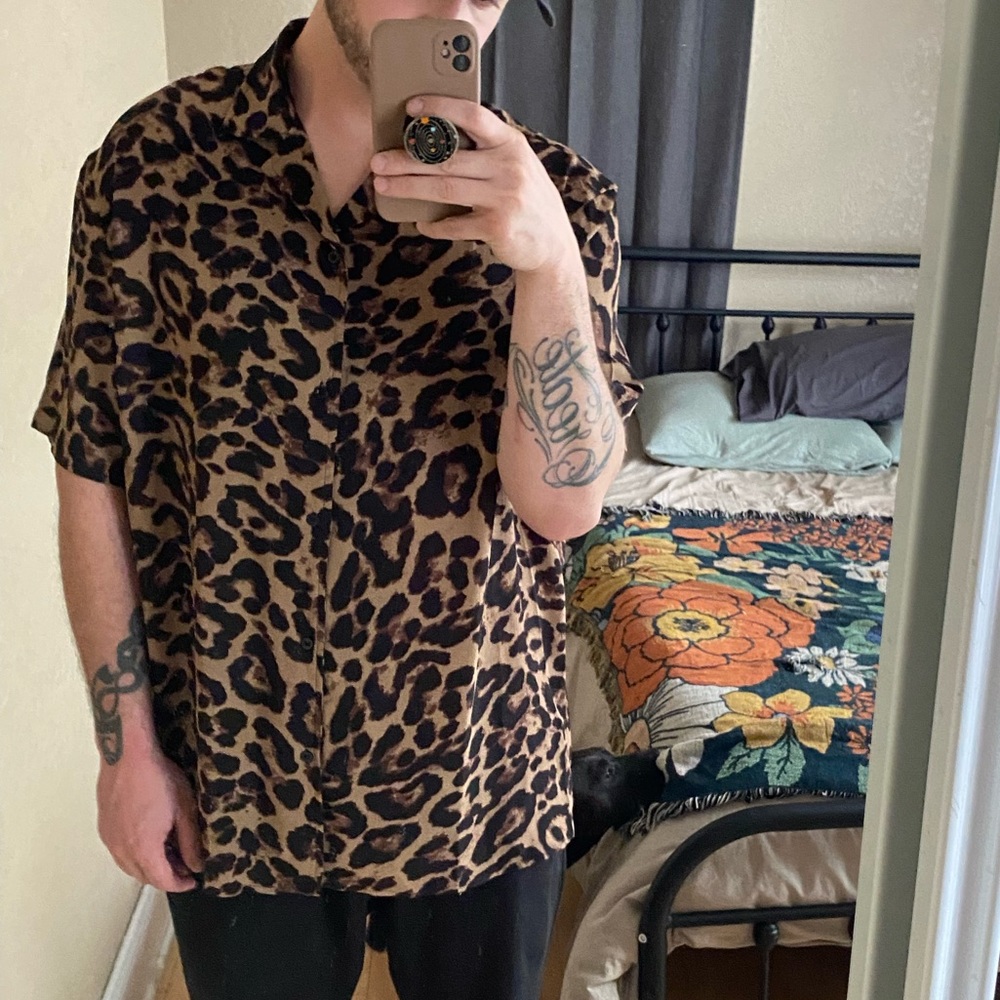 SHEIN leopard print button down shirt